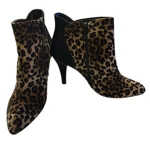 Bellini Victoria Black/Tan Leopard Animal Print Bootie Size 9, NWOT